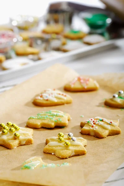Ciasteczka świąteczne na papieru do pieczenia — Zdjęcie stockowe