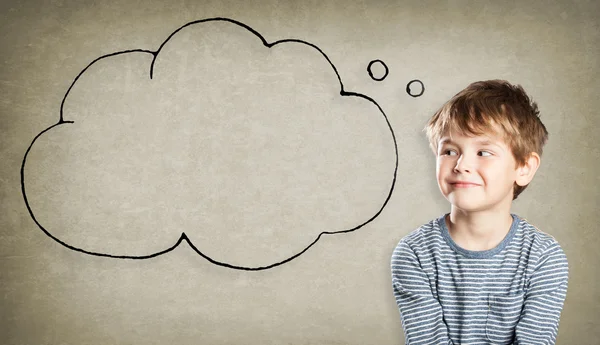 Boy with a blank speech think balloon — Stock Photo, Image