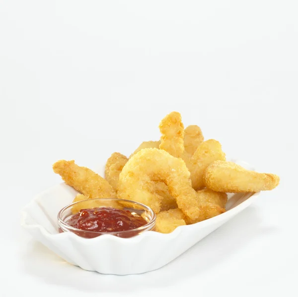 Camarões fritos com molho , — Fotografia de Stock