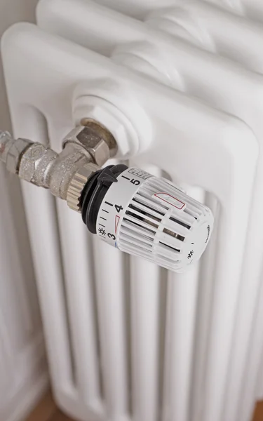 White radiator with thermostat — Stock Photo, Image