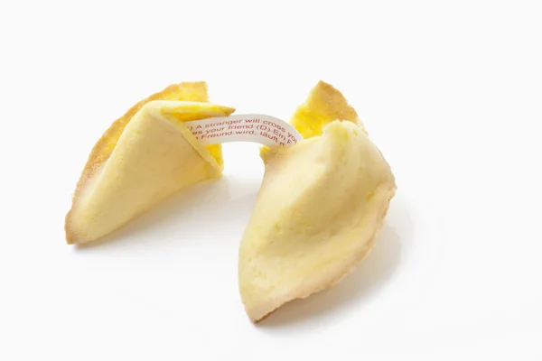 Biscoitos da sorte com etiqueta em fundo branco — Fotografia de Stock