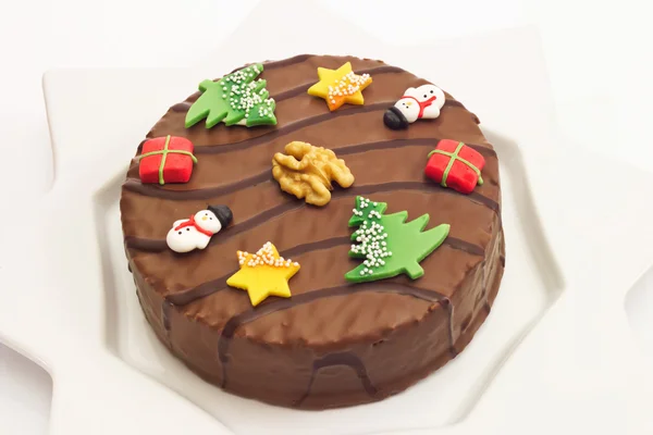 Valnöt kaka med choklad beläggning — Stockfoto