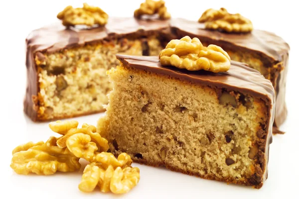 Walnut cake with chocolate coating — Stock Photo, Image