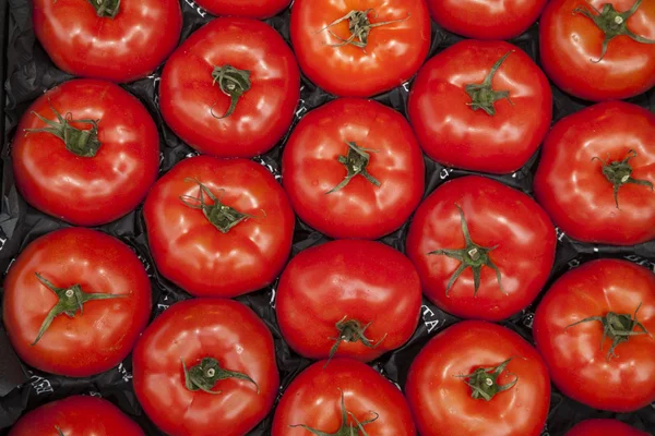Tomates rojos frescos en caja —  Fotos de Stock