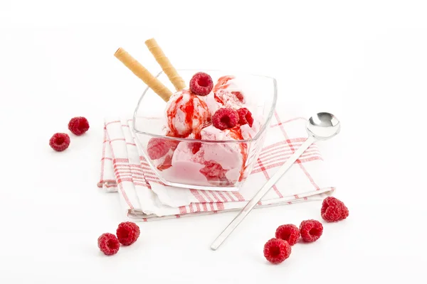 신선한 나무 딸기와 나무 딸기 아이스크림 — 스톡 사진