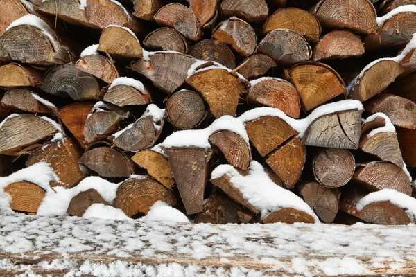 Wood pile with snow — Stock Photo, Image