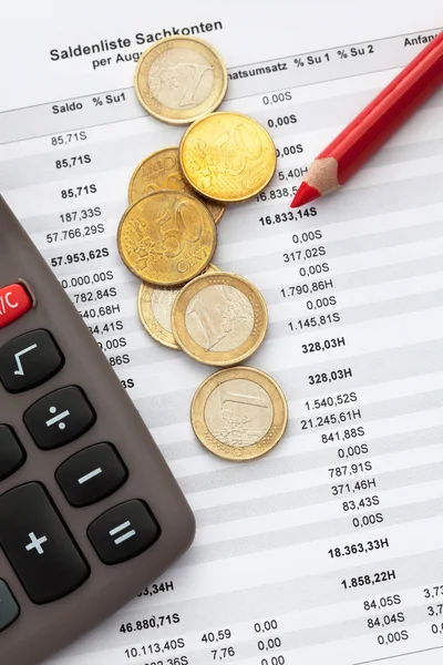 Euro notes and accounting document — Stock Photo, Image