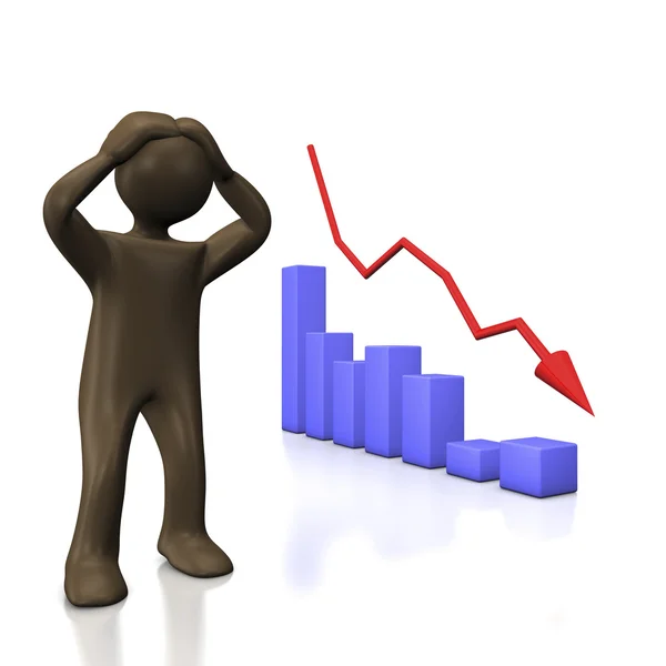 Falling chart with cartoon character — Stock Photo, Image