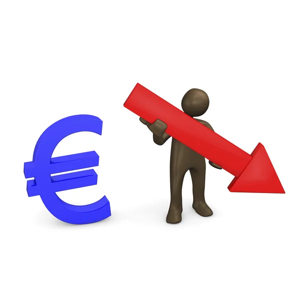 Euro sinal e seta vermelha — Fotografia de Stock