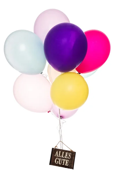 Kleurrijke ballonnen en wenskaart — Stockfoto