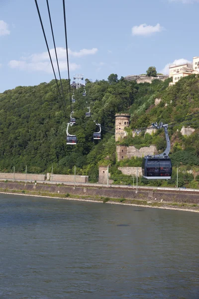 Vue sur le Rhin avec téléphériques — Photo