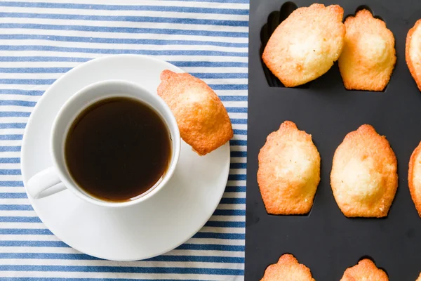 Madeleine kurabiye ve kahve fincanı — Stok fotoğraf