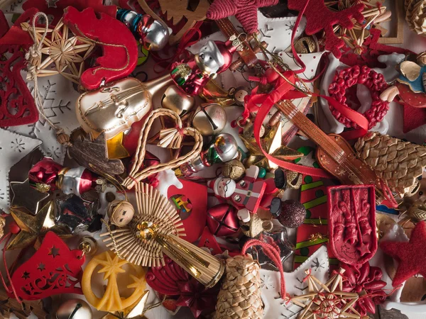 Colorful pile of christmas decorations — Stock Photo, Image