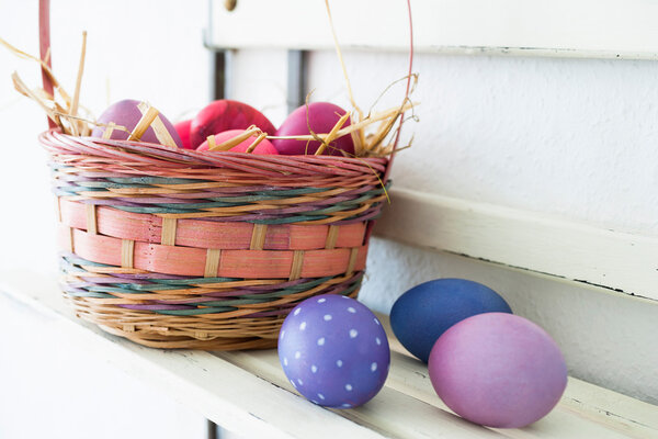 Eggs on a shelf in a basket Royalty Free Stock Images