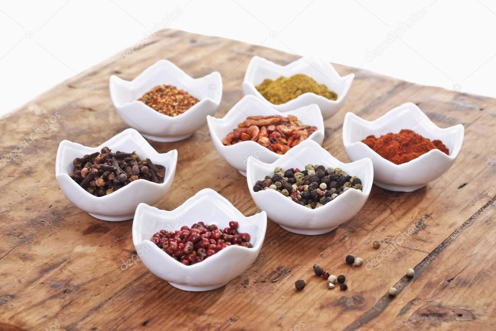 Different spices in bowls