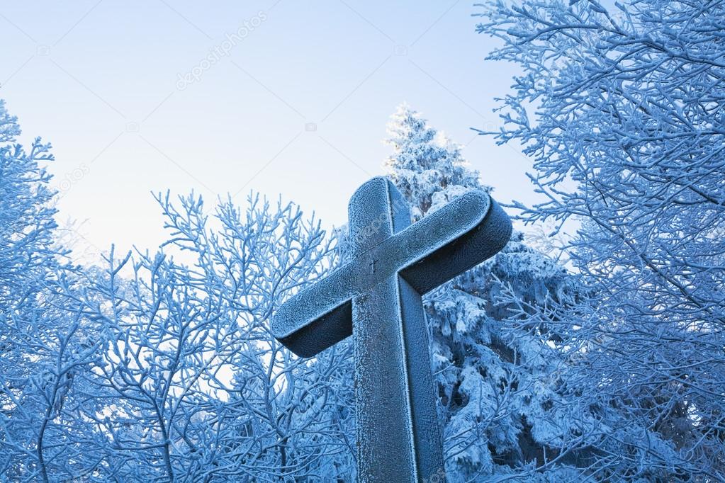 Frost covered cross