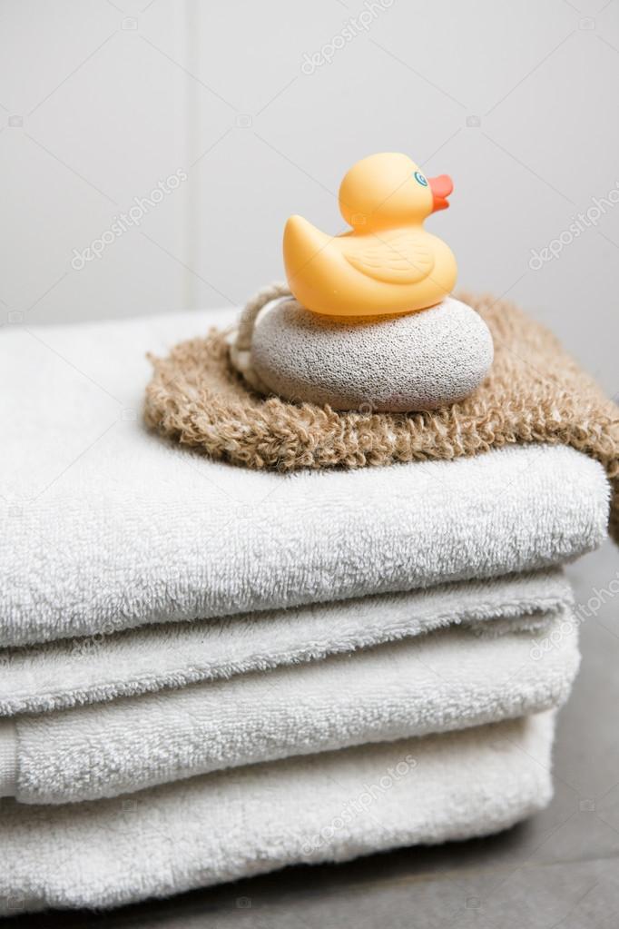 White towels with pumice stone