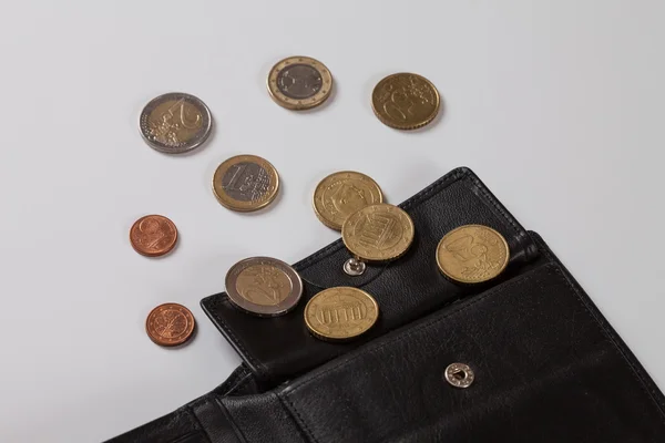 Brieftasche mit Euro-Münzen — Stockfoto