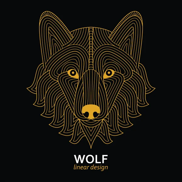 Creative stylized wolf head in ethnic linear style. Good for logo, tattoo, t-shirt design. Animal background. Highly detailed abstract hand drawn style. Vector illustration — Stock vektor