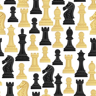 Satranç taşlarını ile Seamless modeli. Siyah ve beyaz. Güzel dantel süs Hint tarzı. Vektör çizim.