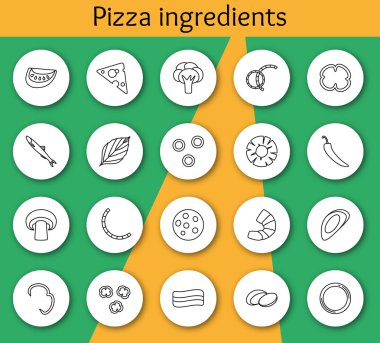 Set of ingredients for pizza in line style. Vector illustration. Info graphic elements.