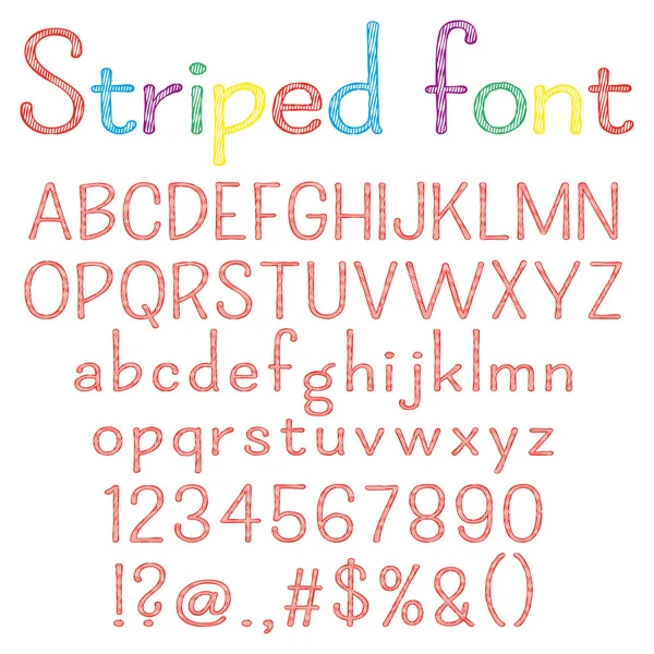 Spriped  font. Alphabet, numbers, punctuation marks. One letter, one compound path. Easy to change colors for your design. — 图库矢量图片