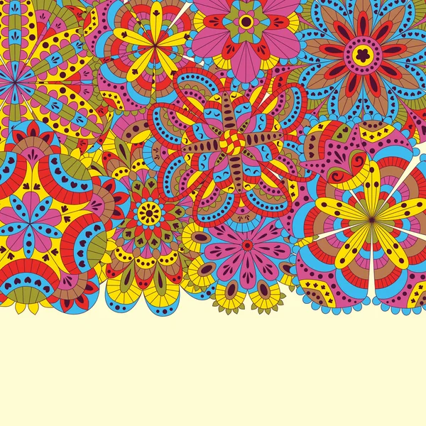 Blommig bakgrund gjord av många Mandalas. Bra för bröllop, inbjudningskort, födelsedagar, etc. Kreativa handritade element. Vektor illustration. — Stock vektor