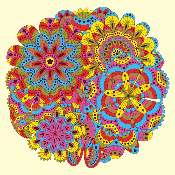 Fondo floral hecho de muchos mandalas. Forma redonda. Bueno para bodas, tarjetas de invitación, cumpleaños, etc. Elementos creativos dibujados a mano. Ilustración vectorial . — Archivo Imágenes Vectoriales