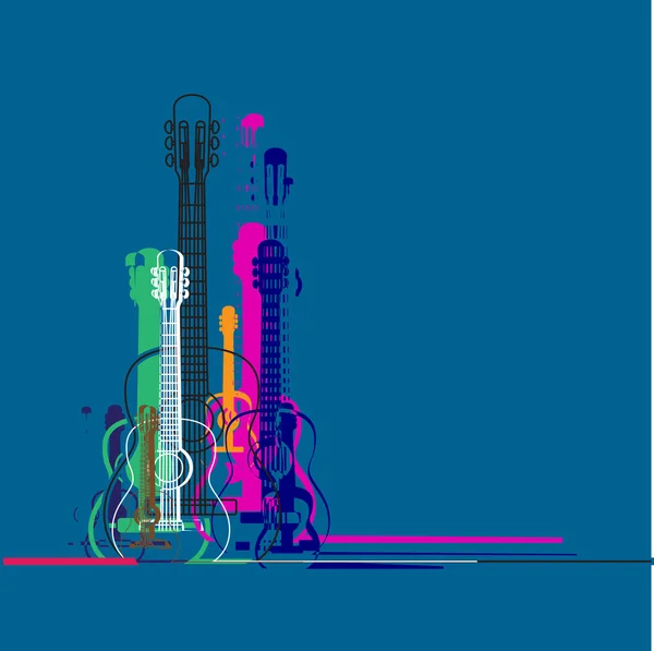 Силует гітар і лінійний барвистий банер — стоковий вектор
