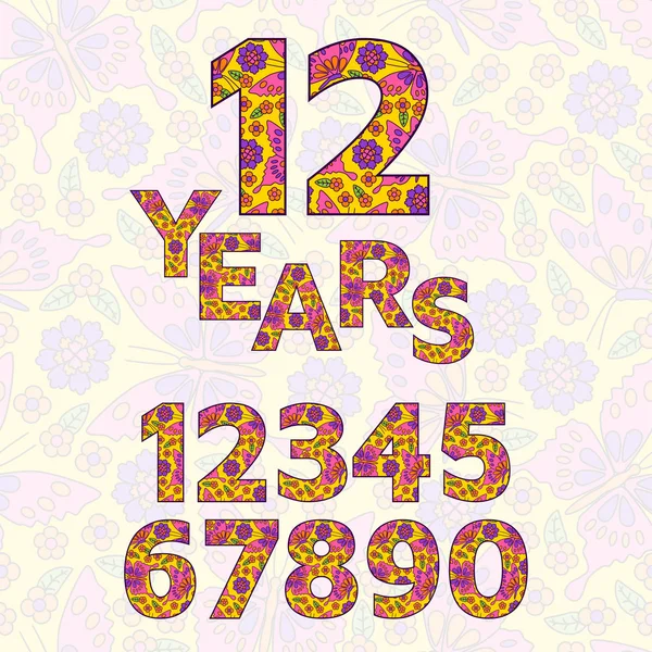 Vector decorative lettering and numbers set for anniversaries and birthdays — Stock Vector