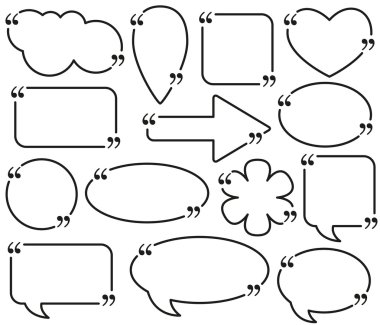 Virgüllü Teklif metin çerçeveleri kümesi. Not, mesaj, yorum için vektör şablonu. İletişim kutusu.