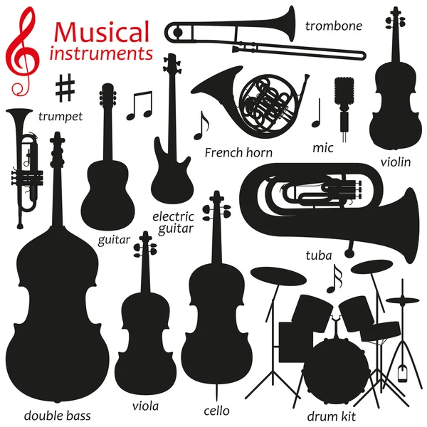 Set di icone musicali. Illustrazione silhouette vettoriale — Vettoriale Stock