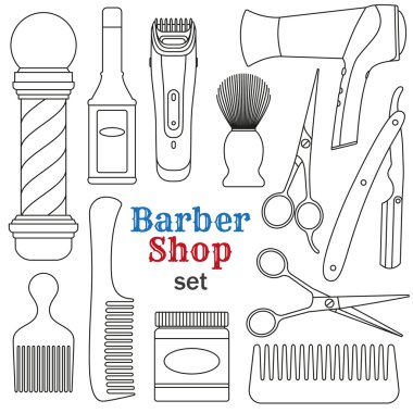 Berber Dükkanı küme. Vektör çizim.