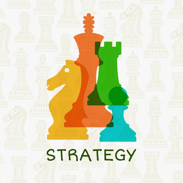 Coloridas piezas de ajedrez sobre fondo abstracto con ajedrez. Concepto estratégico. Ilustración vectorial — Vector de stock