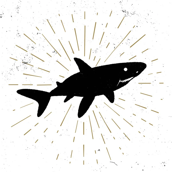 Icono texturizado dibujado a mano con tiburón, ilustración vectorial . — Vector de stock