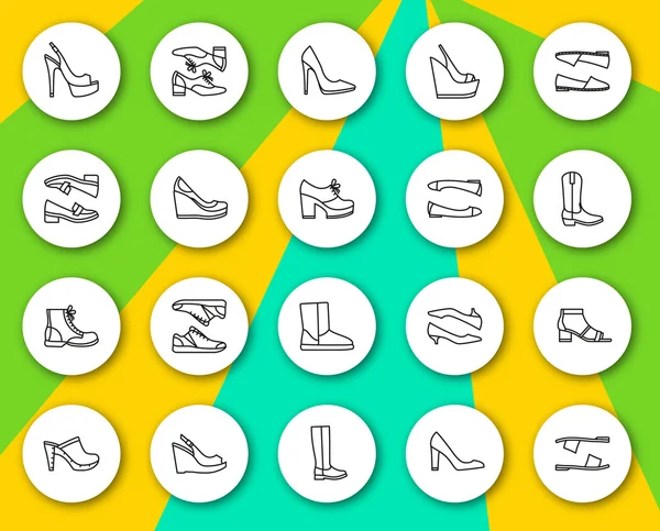 Conjunto de iconos redondos con sombras. Zapatos de mujer diferentes. Ilustración vectorial — Vector de stock