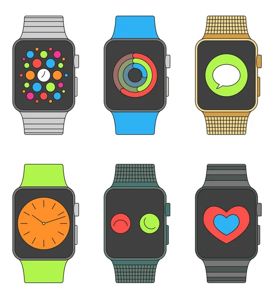 Smartwatches eingestellt. Bunte Vektorillustration. — Stockvektor