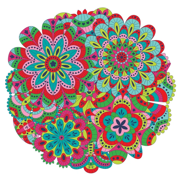 多くのマンダラで作られた花の背景。丸い形。結婚式、招待状、誕生日などに適しています。創造的な手描きの要素。ベクトルイラスト. — ストックベクタ