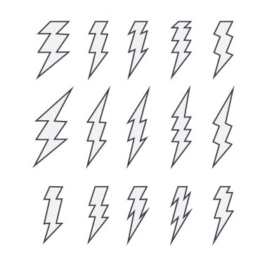 Set of lightning doodle isolated on white background