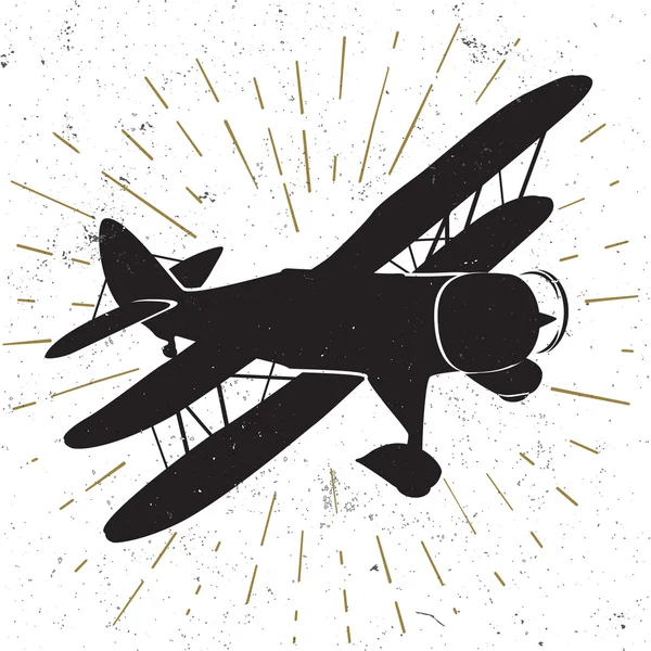 Hand drawn vintage icon with biplane — Stockvector