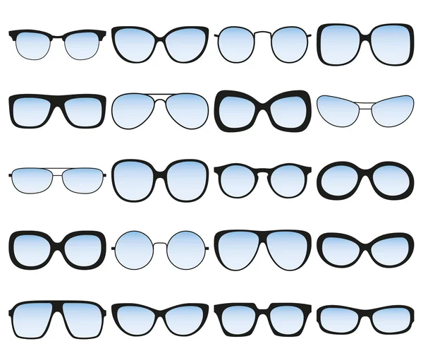 Zonnebril icoon set. Verschillende brilmonturen en vormen. Vectorillustratie — Stockvector