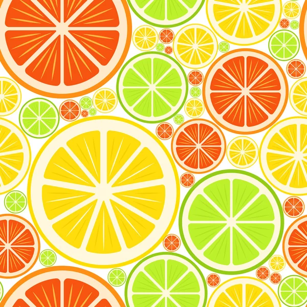 Farbenfroher nahtloser Hintergrund. Orangen- und Zitronenscheiben. Vektorillustration. — Stockvektor