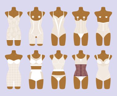 Düzeltici iç çamaşırı seti. Kadın dantel iç çamaşırı. Vektör çizim.