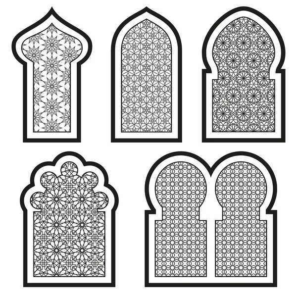 Finestre arabe o islamiche impostate. Illustrazione vettoriale . — Vettoriale Stock