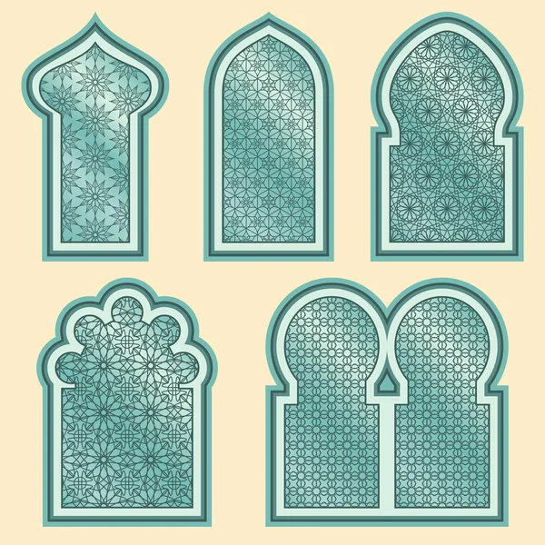 Set de ventanas árabes o islámicas. Ilustración vectorial . — Vector de stock