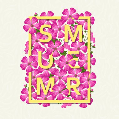 Yaz çiçekler ile arka plan. Modaya uygun bir tasarım şablonu. Vektör çizim.