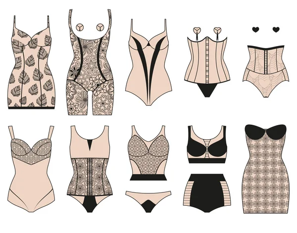 Corrective lingerie set. Female lace underwear. Vector illustration. — Stock Vector