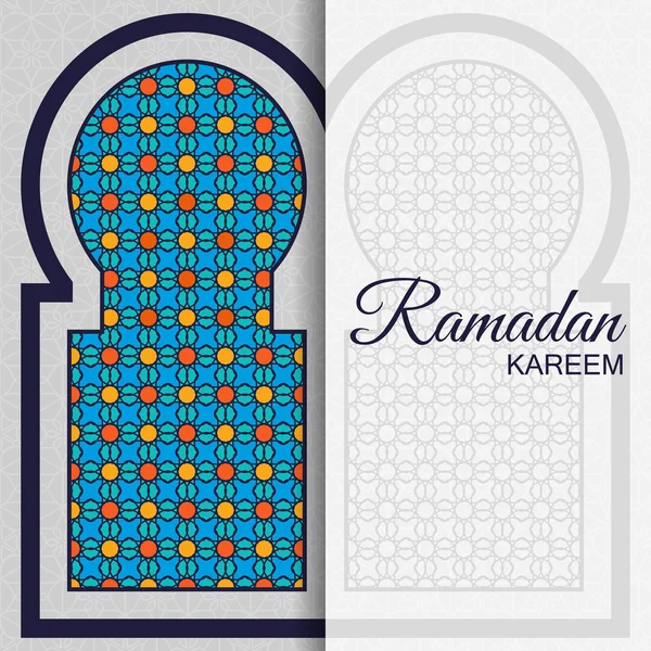İslami pencere ile Ramazan Kareem tebrik kartı. Vektör çizimi. — Stok Vektör