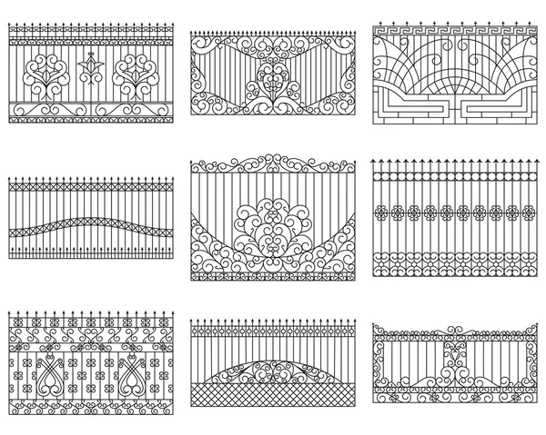 Forged fences set. Linear design. Vector outline illustration isolated on white. — Stock Illustration Forged fences set. Linear design. Vector outline illustration isolated on white. Stock Illustration