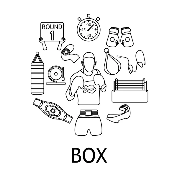 Boxing white linear icons set — Stock Vector